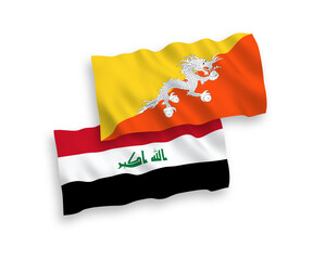 Flags of Kingdom of Bhutan and Iraq on a white background