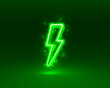 Neon sign of lightning signboard on the green background. Vector
