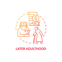 Wall Mural - Later adulthood red concept icon. Senior age and pension. Social care and retirement. Meaning and satisfaction in life way abstract idea thin line illustration. Vector isolated outline color drawing.