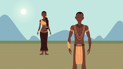 Wall Mural - afro indigenus couple ethnicity in the field