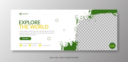 Wall Mural - Modern and simple editable Travel web banner template for ads and promotion