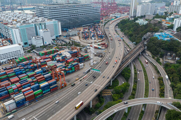 Canvas Print - Drone fly over Hong Kong container port