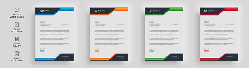 Wall Mural - letterhead corporate brochure flyer creative corporate unique amazing minimal abstract a4 size 4 color variation poster banner advertising template design with a logo