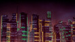 Cyberpunk Cityscape with Orange and Green Neon lights. Night scene with Visionary Superstructures.
