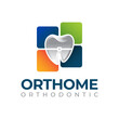 orthome orthodontic logo, eye catching window and braces tooth vector