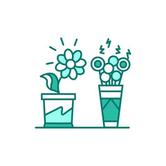 Living plants vs artificial color line icon.