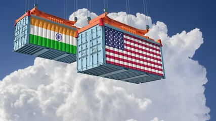 Wall Mural - Freight Containers with India and USA national flags. 3D Rendering