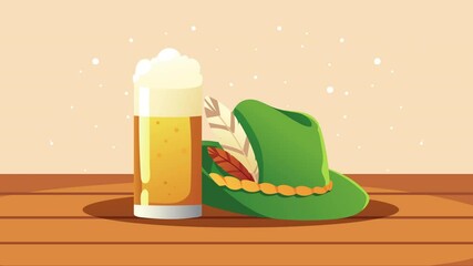 Poster - oktoberfest celebration animation with beer and tyrolean hat