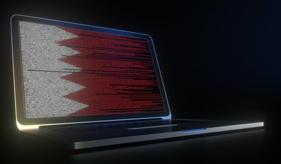 Laptop and source code on the screen composing flag of Bahrain. National information technology related 3d rendering