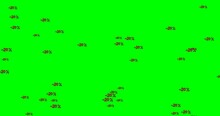 Minus Twenty Percent (20%) Prices Falling Down On Green Screen. Sale Or Price Discount Particle Background Design. 4K Animation.