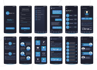 Design of mobile app Cryptocurrency wallet, Chat room, UI, UX, GUI. Set. User registration screens with login and password input, account sign in, sign up, home page. Template Application. UI Design