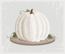 A Textured White Pumpkin On A Wood Grain Dish And Rustic Background
