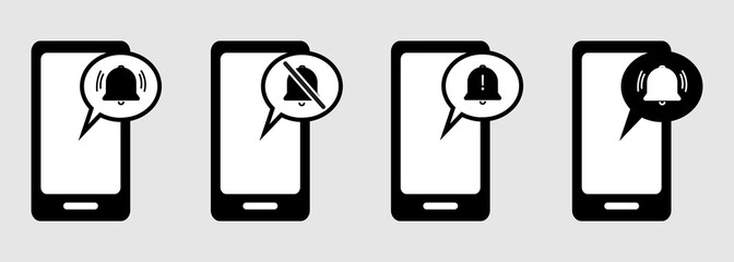 Fototapete - Mobile phone vector icons set. Information technology concept. Web pages and apps items, signal, message, phone, bell, sms, dialogue and sound. Isolated on white background