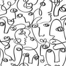 One Line Drawing Abstract Face Seamless Pattern