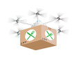 Drohne mit Restaurant Lieferdienst Paket Lieferung,
Vektor Illustration isoliert auf weißem Hintergrund
