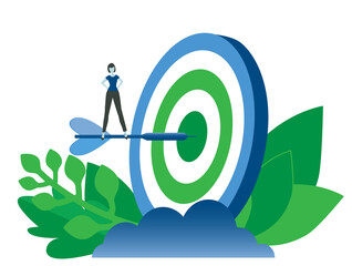 Business success target vector. Business woman achievement. Ambition; motivation; career goal.