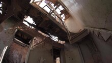 A demolished derelict building interior