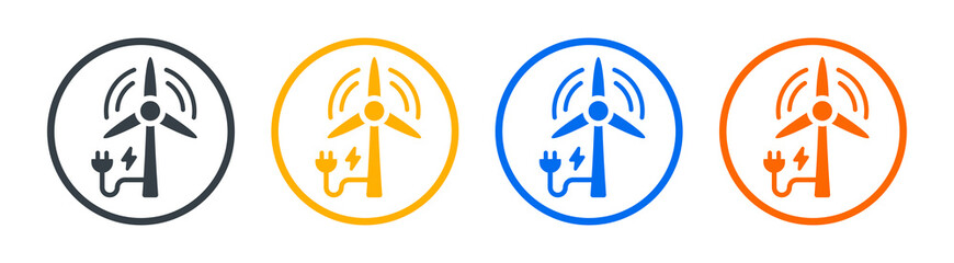 Wall Mural - windmill with power plug icon. symbol of wind turbine, electricity icon set on circle sign