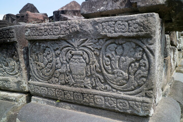 Yogyakarta Indonesia May 5, 2021 Antique and classic reliefs at Prambanan Temple, this area is now become a historical tourist spot for tourists