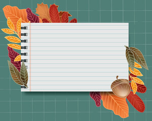 Wall Mural - paper note with Autumn leaves background
