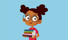 Student Girl Holding Textbooks Vector Cartoon