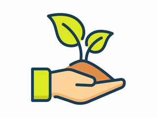 Wall Mural - save nature hand plant environment go green single isolated icon with filled line style