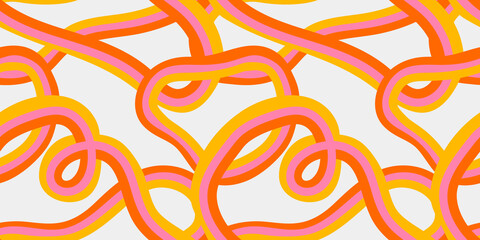 Retro 60s style rainbow seamless pattern with pastel color stripes. Pink wave cartoon background.