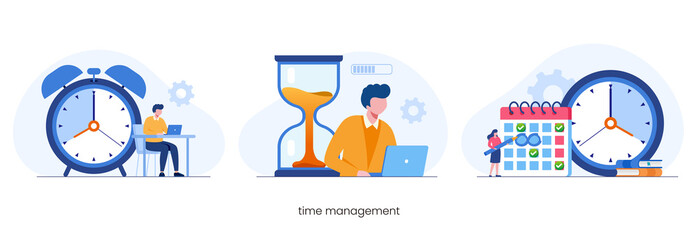 business time management, deadline concept, planner, flat vector illustration banner