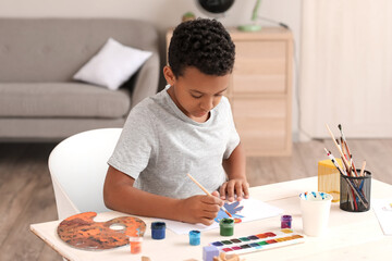 Poster - Little African-American boy painting at home