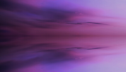 Wall Mural - Beautiful blue violet purple pink background for design. Gradient. Reflection of clouds in the water at sunset. Web banner. Magical, mystical, fantasy, enchanted.