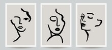 Hand-drawn Abstract Face Illustrations. Trendy Vector Art Prints.