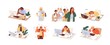 © Good Studio - Set of busy people in stress and fatigue at work. Employees overloaded with business tasks. Office workers in anger and anxiety. Burnout concept. Flat graphic vector illustration isolated on white