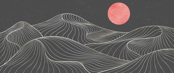 mountain line art print. Abstract mountain contemporary aesthetic backgrounds landscapes. with mountain, forest, sea, skyline, wave. vector illustrations
