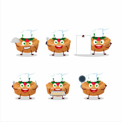 Poster - Cartoon character of pie christmas with various chef emoticons