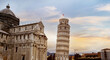 The Landmark of travel in Italy with the Leaning tower of Pisa, Italy. at Sunset sky scene in the city of Pisa,Italy