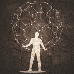 Wall Mural - man holding abstract geometry shape in his hands