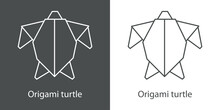 Logo Tortuga Marina De Papel Estilo Origami Con Lineas En Fondo Gris Y Fondo Blanco