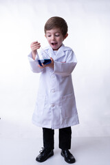 A chemical scientist child isolated on a white background.