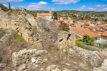 Wall Mural - The mountain village of Lofu, known since the 14th century, by its name (lofos - hill) describes the features of the local landscape. Stone-paved streets climb on gentle slopes       