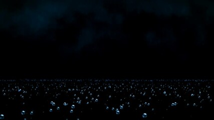 Wall Mural - A field of glowing blue bubbles flying towards us.