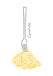 Spaghetti and fork line illustration. Hand drawn vector pasta on the white background