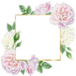 Watercolor floral frame composition with roses.
