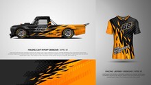 Sport Car Wrap And T Shirt Design Vector For Race Car, Pickup Truck, Rally, Adventure Vehicle, Uniform And Sport Livery. Texture For Sports Abstract Background. Racing Stripe Graphic For Livery, Extre