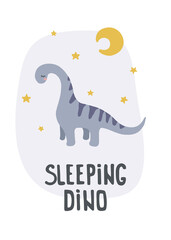 Wall Mural - sleeping cute diplodocus dino for poster, fabric, print, shirt, card.