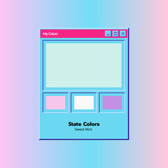 Old computer window. System message alert, neon window with icon and button in classic style. UI elements for computer screen, retro system mockup. Vector illustration vintage tab 90s software UI.