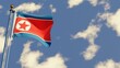 North Korea 3D rendered realistic waving flag illustration on Flagpole. Isolated on sky background with space on the right side.