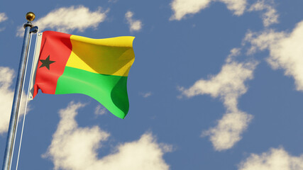 Wall Mural - Guinea 3D rendered realistic waving flag illustration on Flagpole. Isolated on sky background with space on the right side.