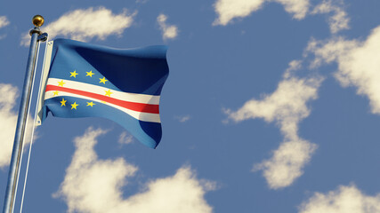 Cape Verde 3D rendered realistic waving flag illustration on Flagpole. Isolated on sky background with space on the right side.