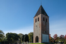 The Cemetery Of Joure, Friesland With Medieval Church Tower, Friesland Province, The Netherlands