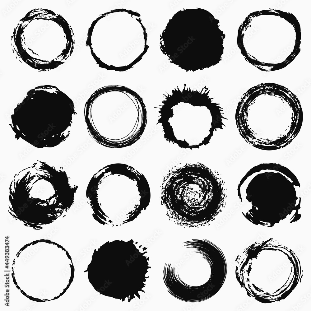 BRUSH INK GRUNGE CIRCLES VECTOR COLLECTION - obrazy, fototapety, plakaty 